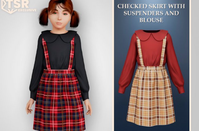 Checked skirt with suspenders and blouse от MysteriousOo